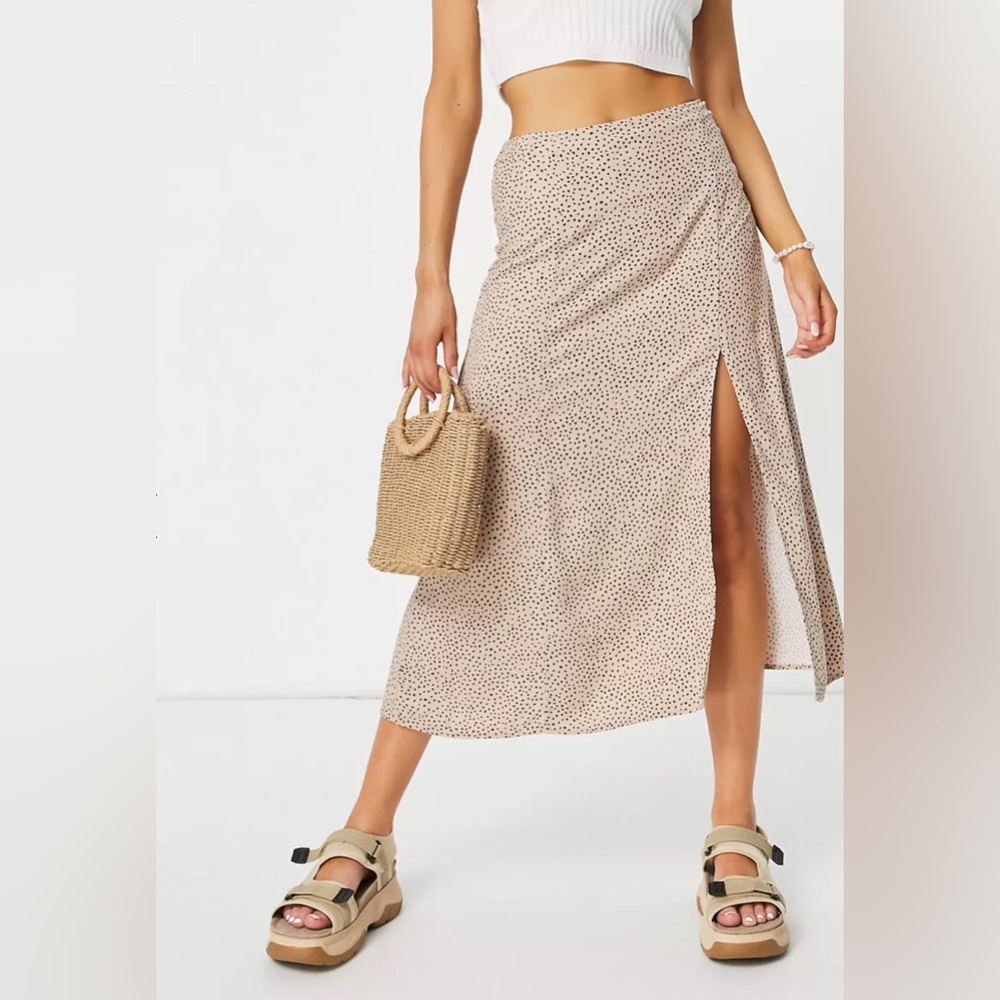 Abercrombie & Fitch midi skirt with high split in animal print